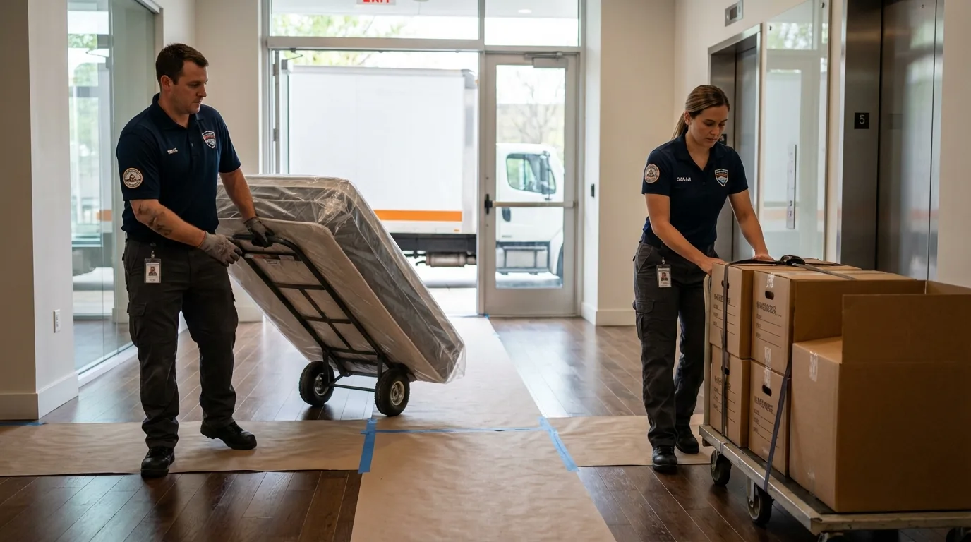 Professional apartment movers loading elevator in Ravenel, SC
