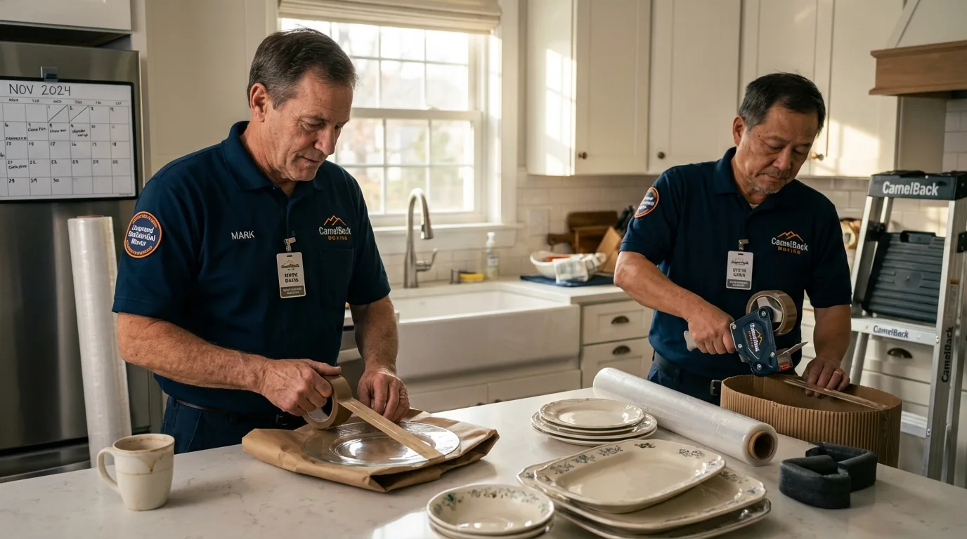 Professional crew packing kitchen dishware in Ravenel, SC